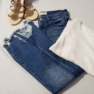 Gap high rise slim straight chewed hem